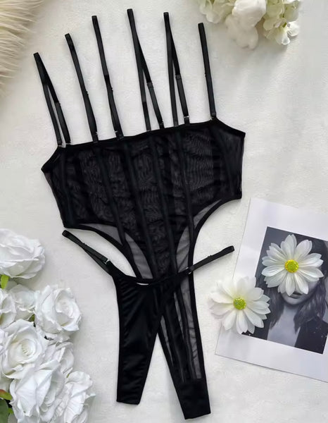 Women Sexy Black Sleeveless Mesh Bodysuit Lingerie