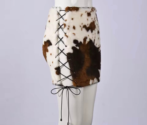 Women Animal Print Sexy Cut Out Lace Up Skirt