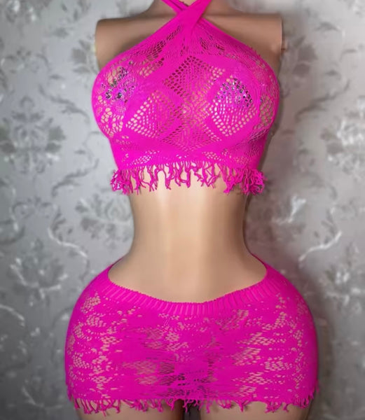 Women Sexy Halter Crop Lace Lingerie Set