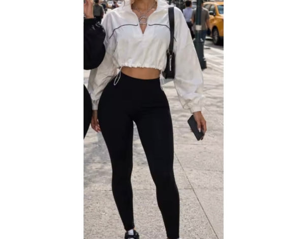 Women Fashion B&W Full Sleeve Pullover Two Piece Pant Set