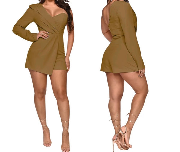 Women Sexy One Shoulder Full Sleeve Wrap Romper