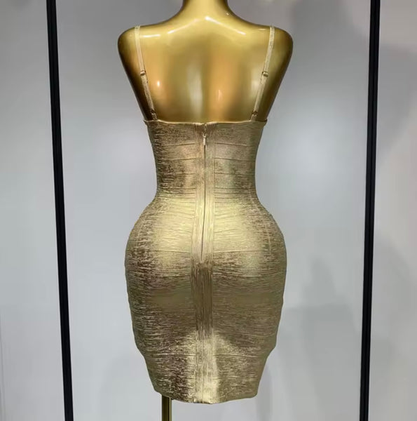 Women Sexy Sleeveless Metallic Bandage Dress