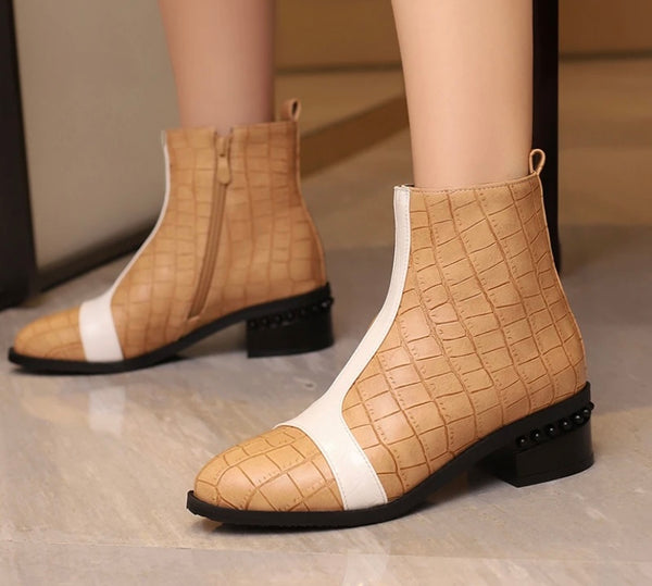 Women Fashion Color Patchwork Faux Leather Ankle Boots