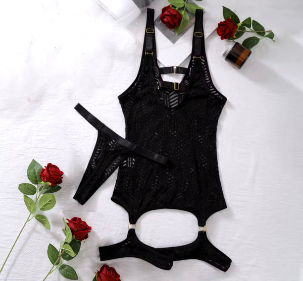 Women Sexy Black See Through Lingerie Set