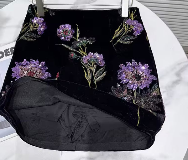 Women Floral Bow Full Sleeve Two Piece Embroidered Skirt Set