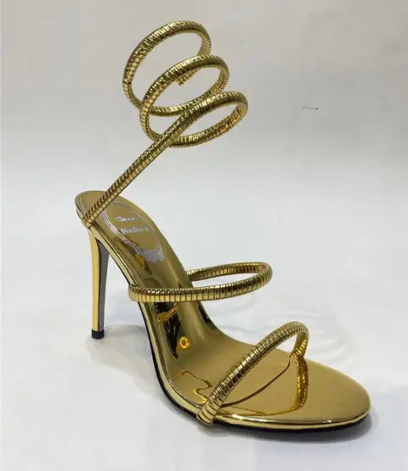 Women Fashion Color Metallic Wrap Around High Heel Sandals