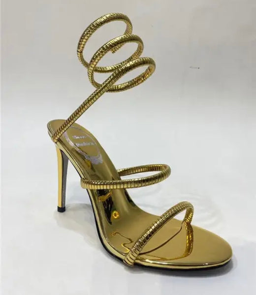 Women Fashion Color Metallic Wrap Around High Heel Sandals