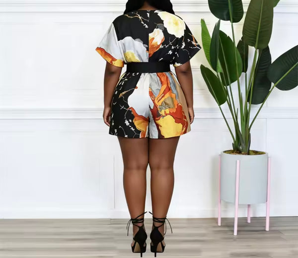 Women Multicolored Print Short Sleeve Fashion Romper