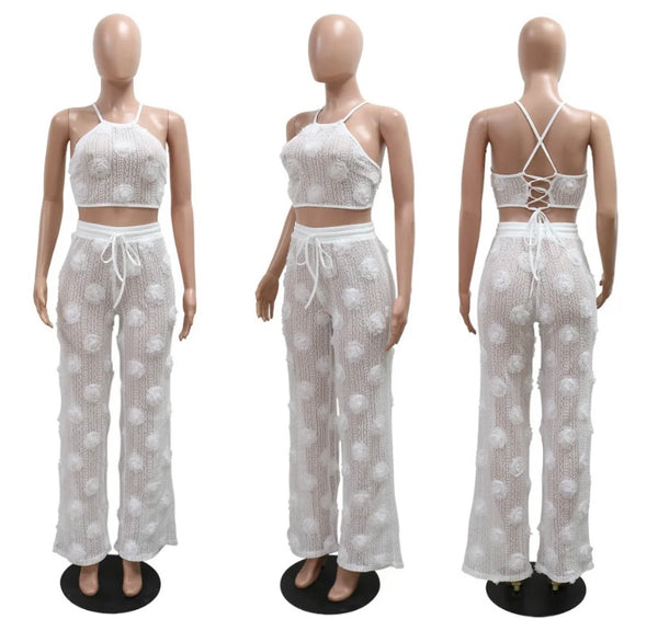 Women Sexy Halter Sleeveless Floral Two Piece Pant Set