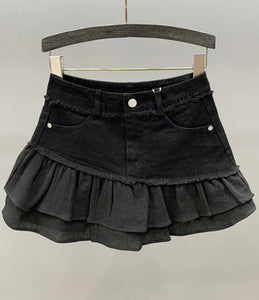Women Sexy Fashion Ruffled Pleated Denim Skirt