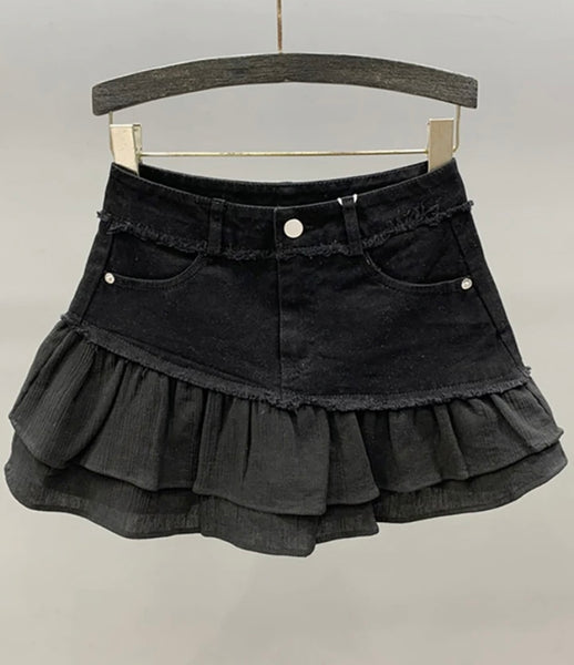 Women Sexy Fashion Ruffled Pleated Denim Skirt