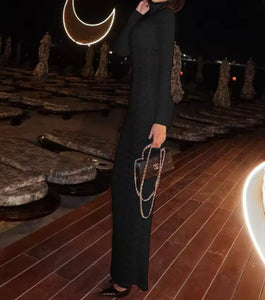 Women Sexy Solid Color Printed Full Sleeve Maxi Dress
