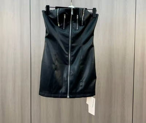 Women Fashion Strapless Zipper Faux Leather Top/Dress