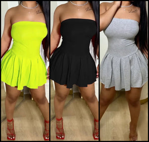 Women Sexy Solid Color Strapless Pleated Dress