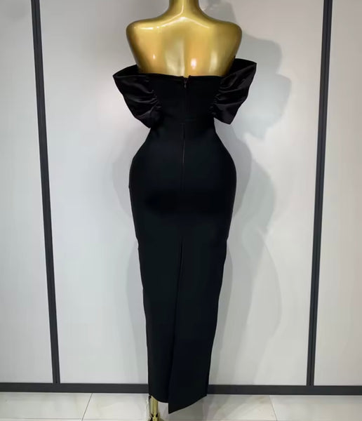 Women Strapless Rhinestone Patchwork Sexy Maxi Dress
