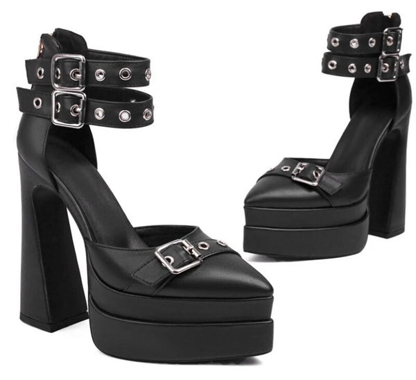 Women Fashion Buckled Platform Ankle Strap High Heels