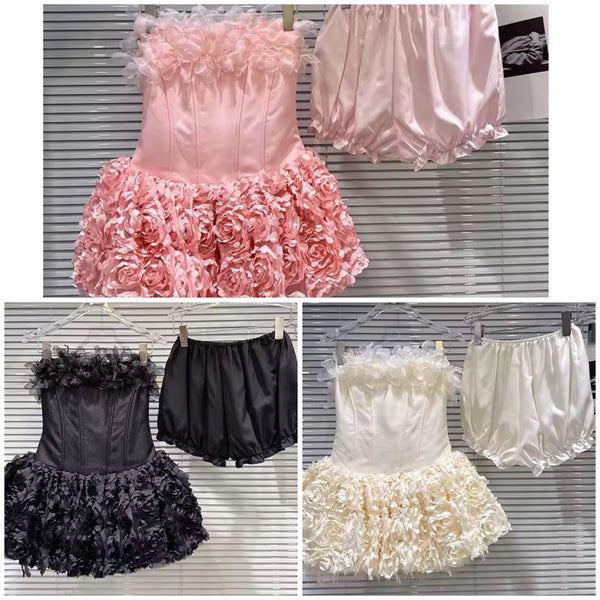 Women Sexy Strapless Ruffle Floral Corset Dress