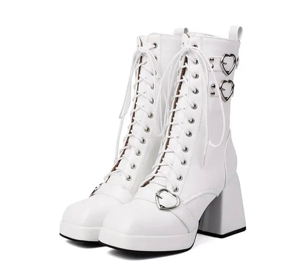 Women Fashion Heart Lace Up Platform Ankle Boots