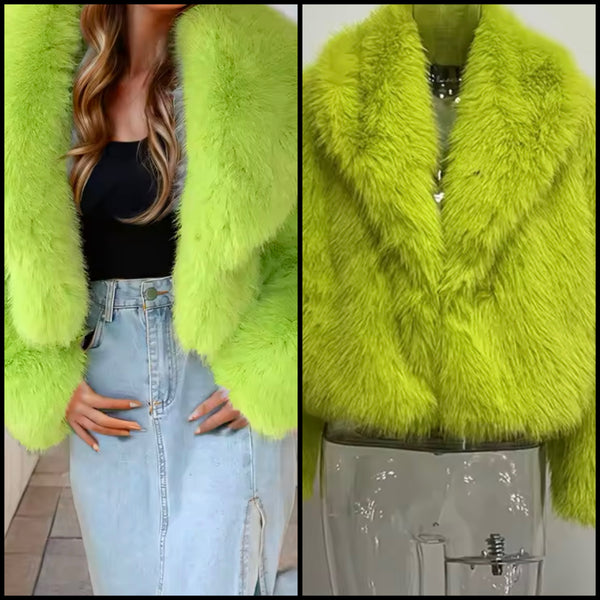 Women Fashion Green Faux Fur Jacket