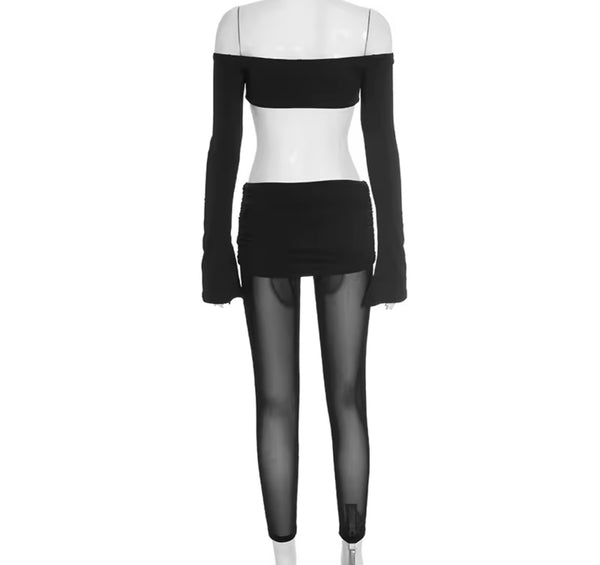 Women Sexy Off The Shoulder Full Sleeve Cut Out Mesh Jumpsuit