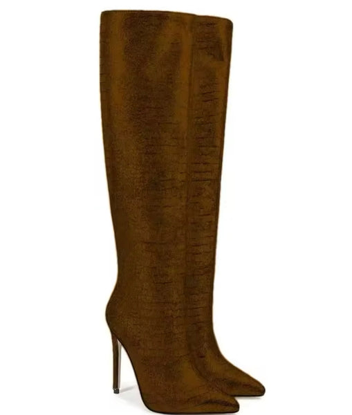 Women Color High Heel Fashion Knee High Boots