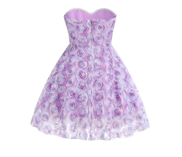 Women Sexy Strapless Purple Floral Dress