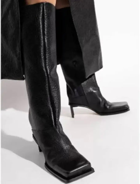 Women Square Toe Faux Leather Fashion Knee High Boots