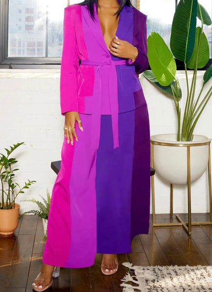 Women Multicolored Striped Full Sleeve Blazer Two Piece Maxi Skirt Set