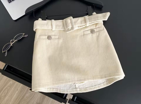 Women Sexy Fashion Belted Corduroy Skirt