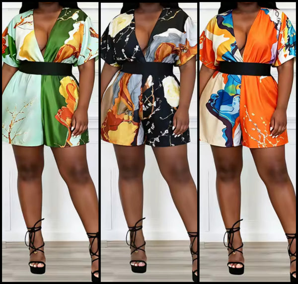Women Multicolored Print Short Sleeve Fashion Romper