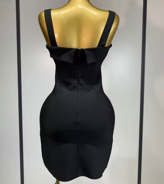Women Black Sleeveless Gold Floral Sexy Bandage Dress