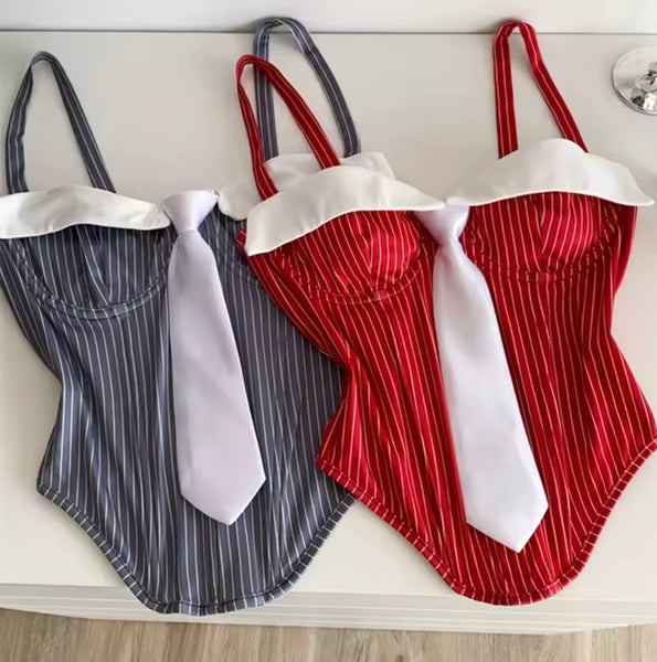 Women Striped Sleeveless Tie Fashion Top