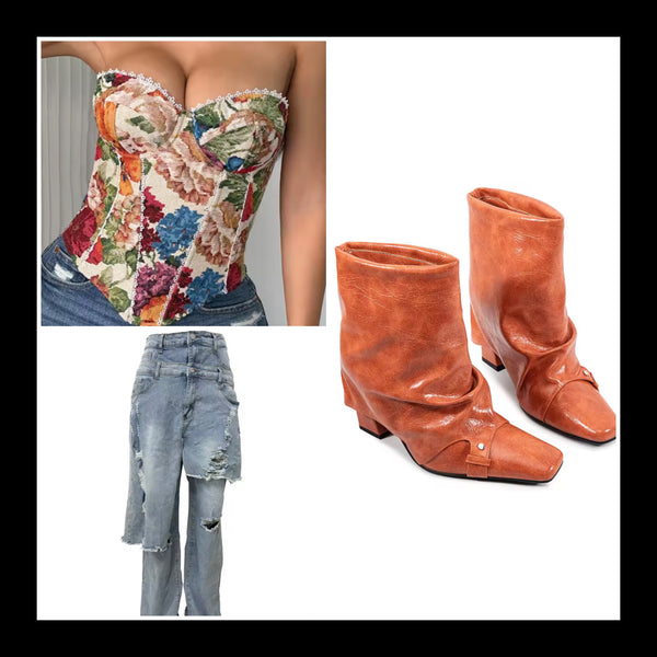 Women Fashion Asymmetrical Ripped Wrap Denim Pants