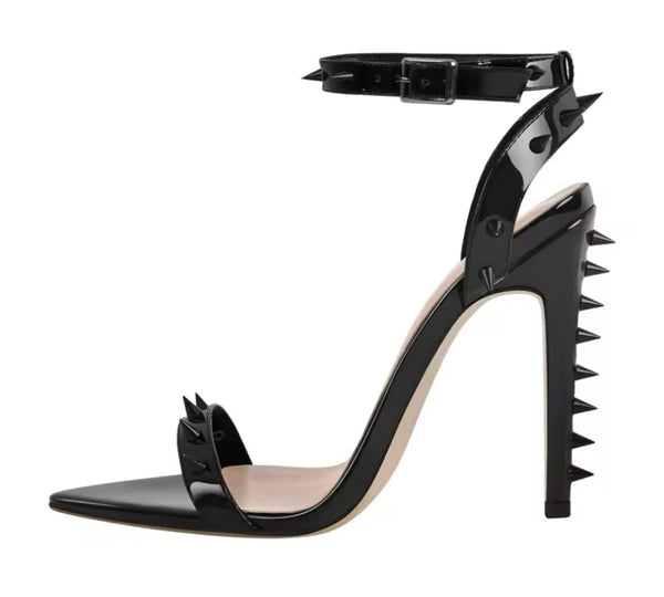 Women Fashion Black Spiked High Heel Ankle Strap Sandals