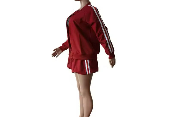 Women Color Side Striped Fashion Two Piece Skirt Set