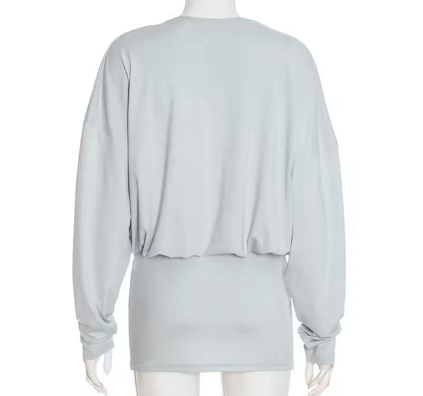 Women Sexy Draped V-Neck Full Sleeve Dress