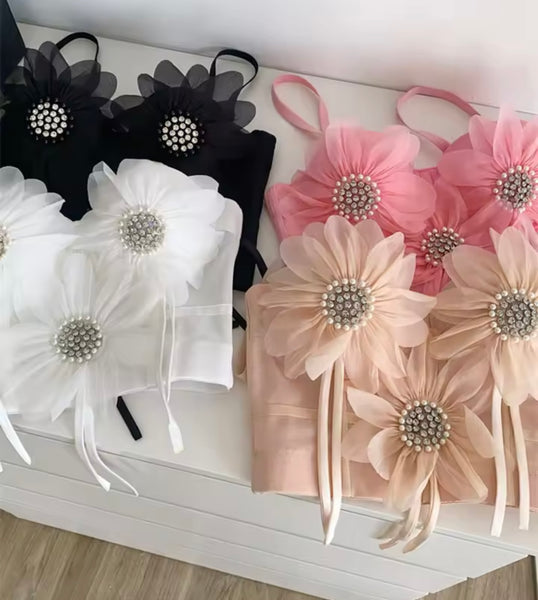 Women Sleeveless Bling Floral Tassel Fashion Tank Top