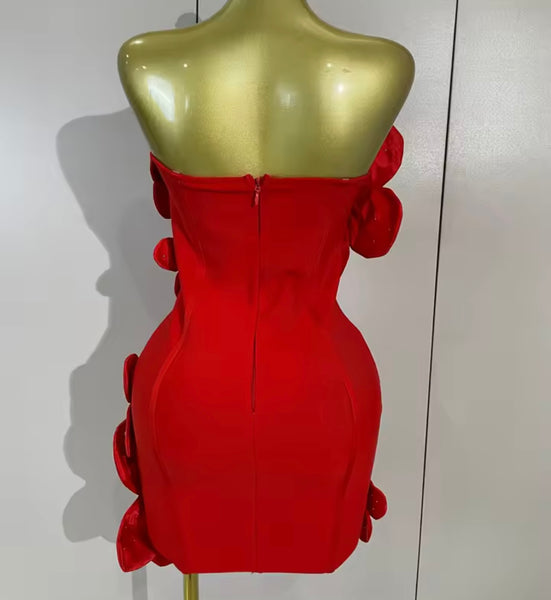 Women Sexy Floral Strapless Rhinestone Dress