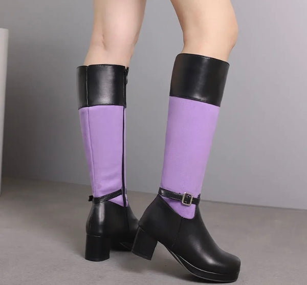 Women Buckled Fashion Flat Knee High Boots