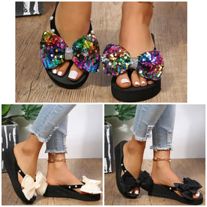 Women Fashion Pearl Bow Platform Sandals