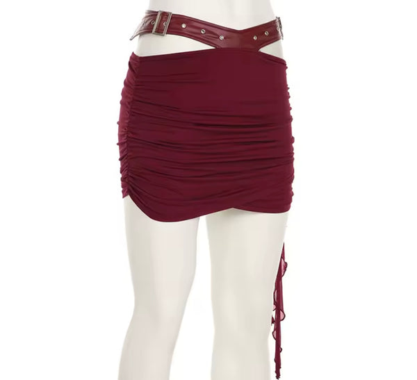 Women Sexy Burgundy Strapless Tie Up Two Piece Skirt Set