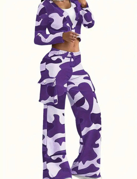 Women Color Camouflage Fashion Tracksuit Two Piece Pant Set