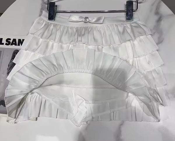 Women Fashion Color Ruffled Bow Skirt