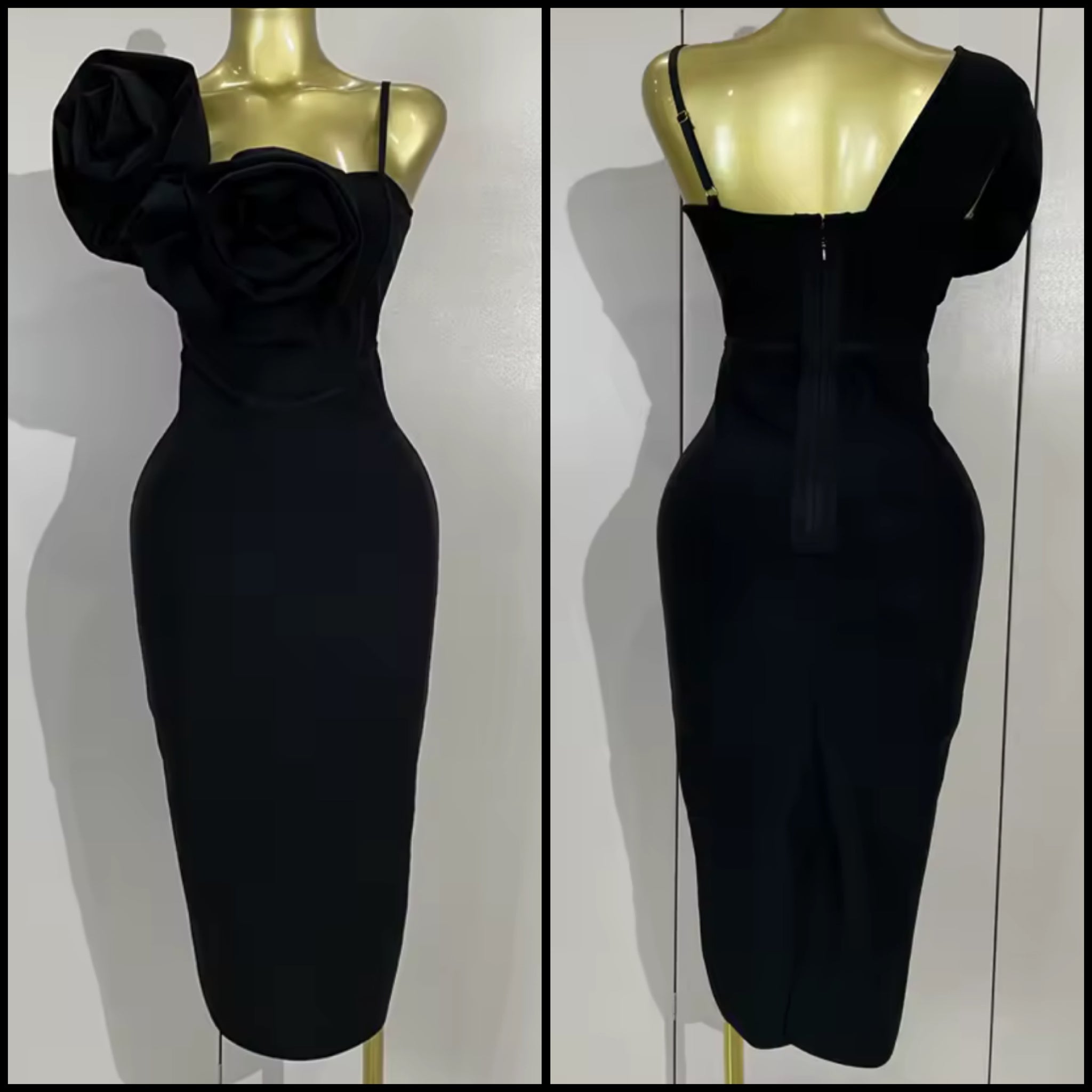 Women Sexy Black 3D Floral Sleeveless Dress