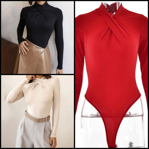 Women Solid Color Fashion Full Sleeve Bodysuit Top