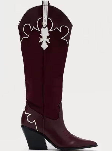 Women Faux Leather Knee High Fashion Western Boots