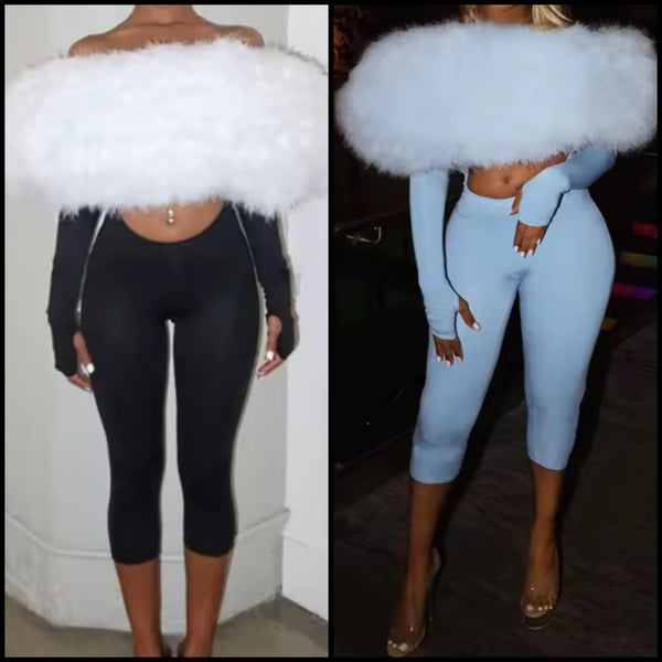 Women Fur Patchwork Off The Shoulder Cut Out Full Sleeve Romper