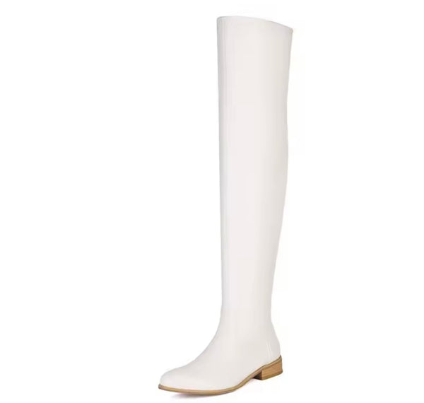Women Color Over The Knee Flat Fashion Faux Leather Boots