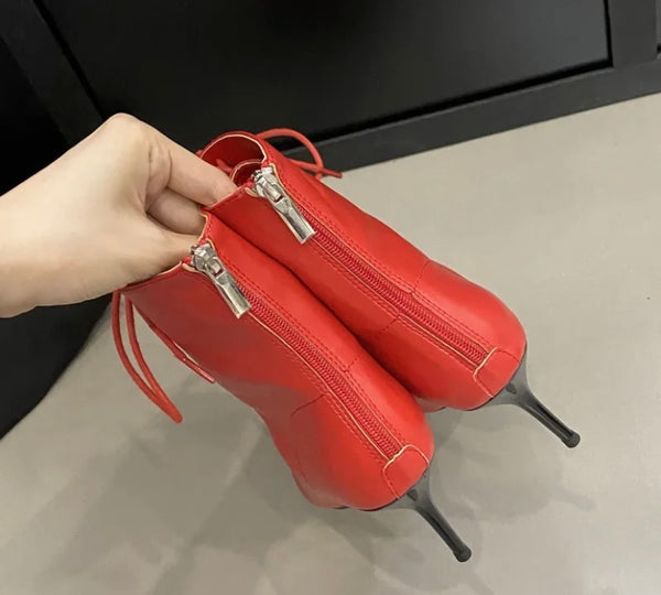 Women Fashion Pointed Toe Lace Up Ankle Boots