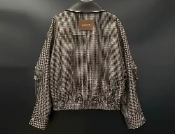 Women Rivet Zip Up Plaid Jacket Two Piece Ruffled Skirt Set